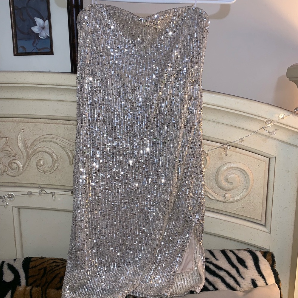 Silver Sequin Mini Dress